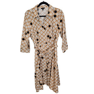 Talbots Tan and Black Floral Long Sleeve Dress